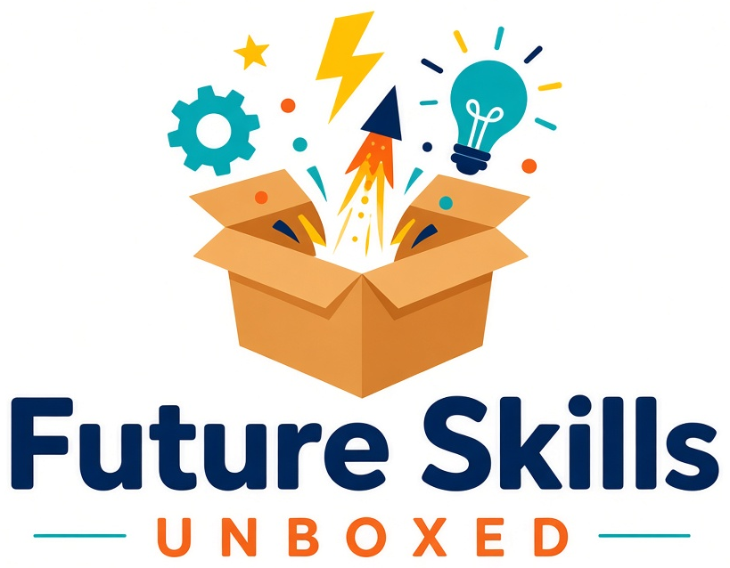 Future Skills Unboxed logo: an open box with a gear, lightning bolt, rocket and lightbulb bursting out